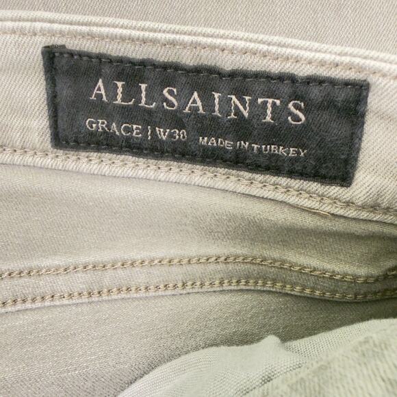 All Saints Grace Green Stretch Skinny Jeans Raw Hem Mid Rise Casual Size 30 - Picture 8 of 11